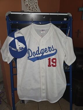 Los Angeles Dodgers Mesh Baseball Jersey with LA Cap - White & Royal Blue
